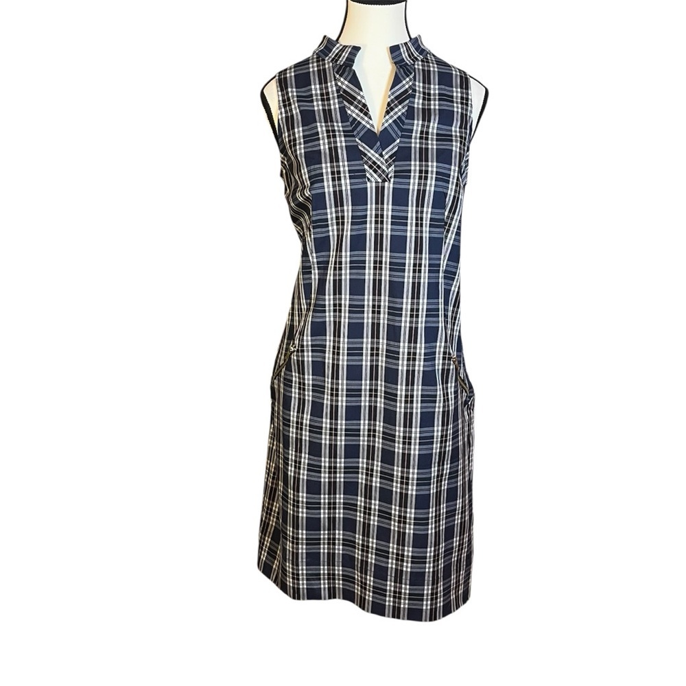 Sara Campbell Blue Plaid Dress Zipper Pockets Women’s Size M Sleeveless Nautical